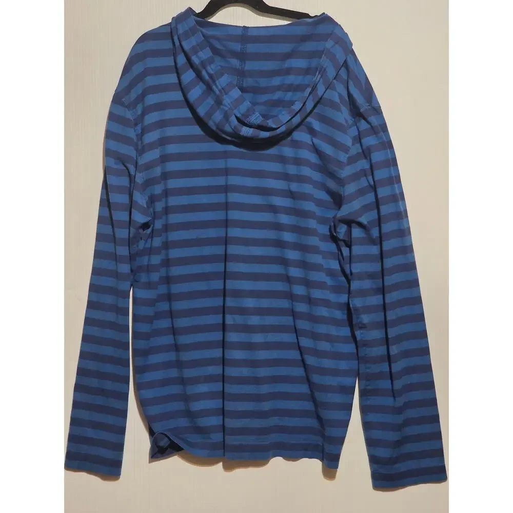 Lacoste Striped Lightweight Hooded Long Sleeve Shirt T-Shirt Blue Mens 6 XL